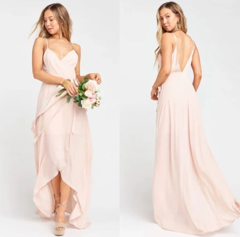 Show Me Your Mumu Mariah Blush Pink Wrap Maxi Dress size XS Wedding Deep V
